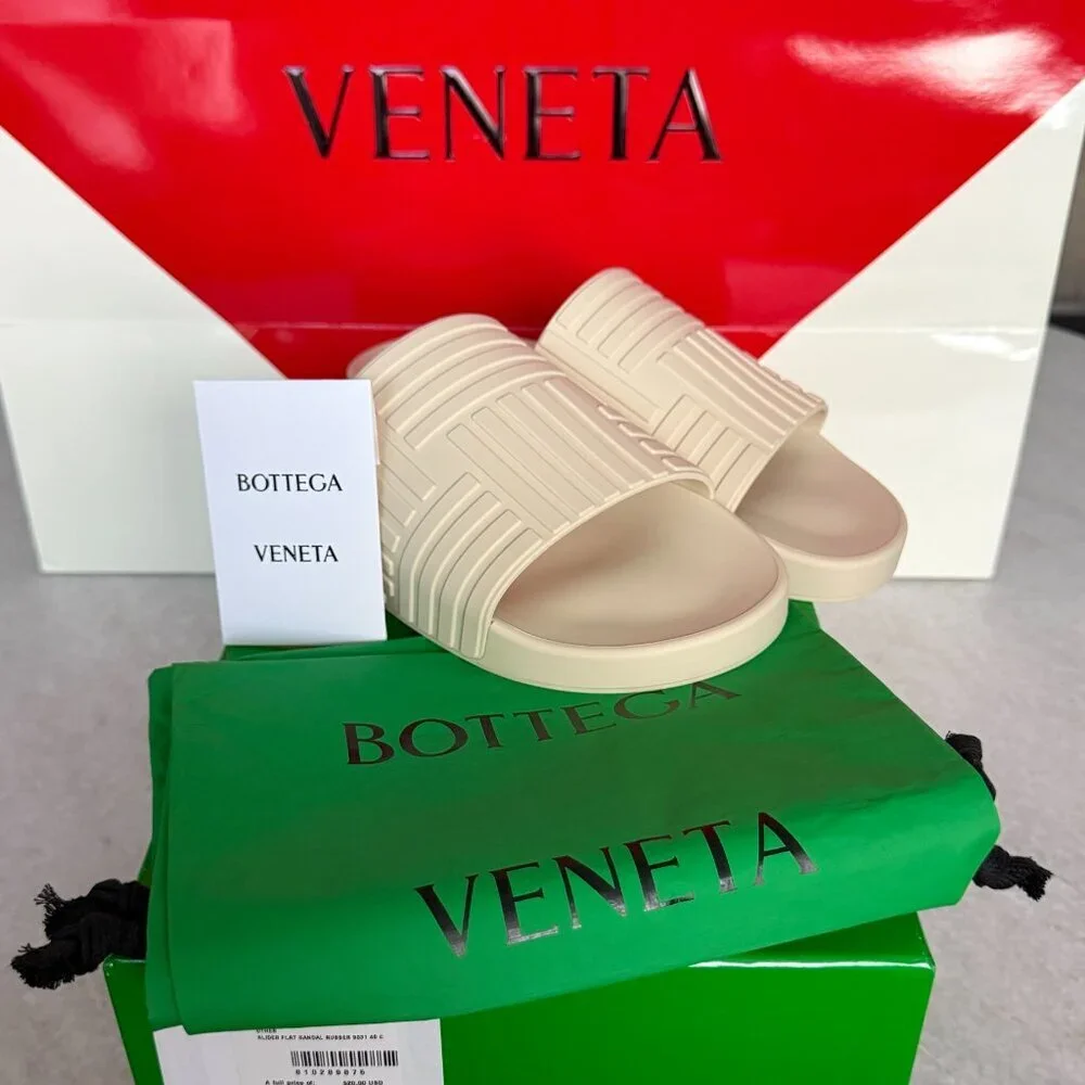 Bottega veneta‎ 630039 Men's Sea Salt Off-white Rubber Slip-on Sandals, sz 41